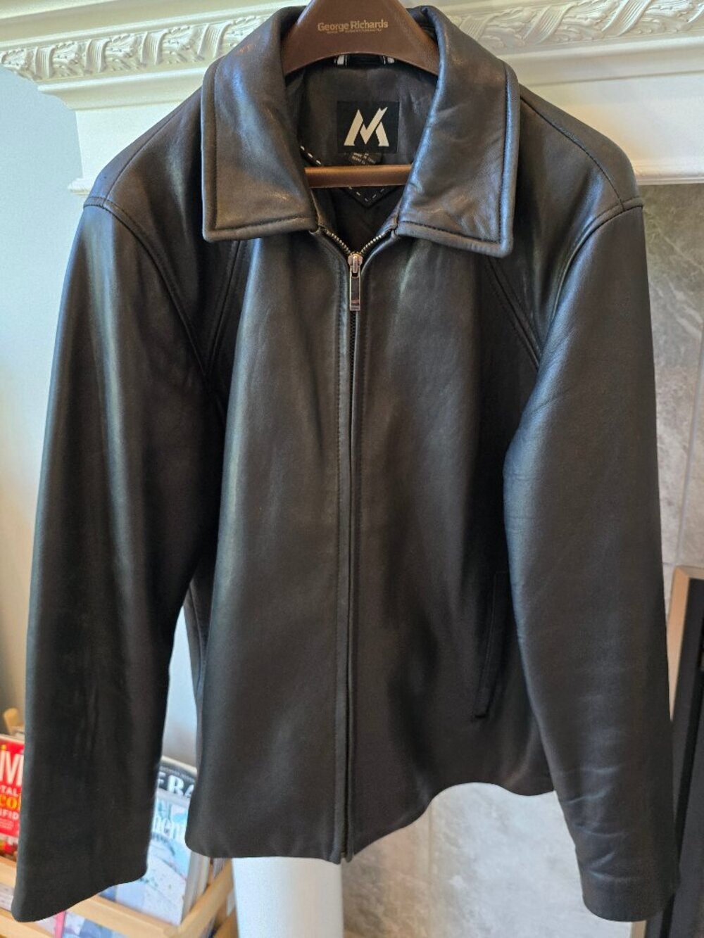 Vintage Member’s Mark Black Leather Jacket Mens mediu Zip front